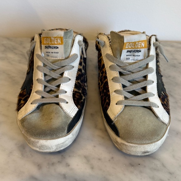 Like New- Golden Goose Super Star Sabot in Leopard Print Pony Skin w/ Black Star - Picture 5 of 13